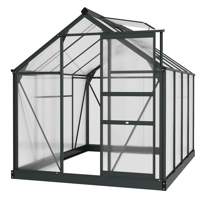 Clear Polycarbonate Greenhouse Large Walk-In Green House Garden Plants Grow Galvanized Base Aluminium Frame with Slide Door, 6 x 8ft