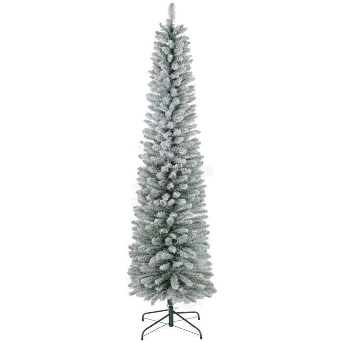 Scott 7ft Pencil Christmas Tree with 405 Snow Flocked Tips Metal Base - Realistic