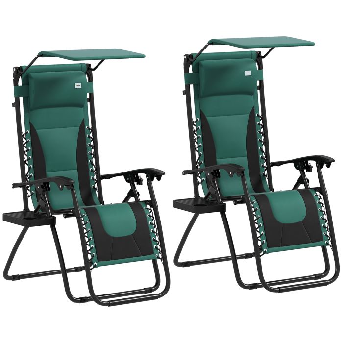 SUNVISTA Zero Gravity Lounger Chair Set of 2, Folding Reclining Patio Chair with Shade Cover, Padded Seat, Cup Holder, Green
