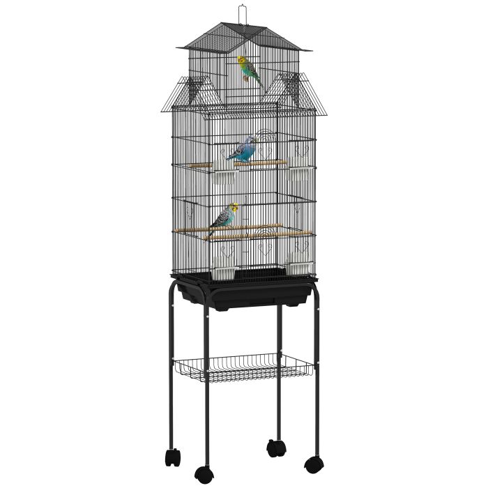 PAWSTER Metal Bird Cage with Plastic Swing, Perch, Food Container, Tray, Handle, for Finches, Canaries, Budgies, 43 x 32.5 x 163