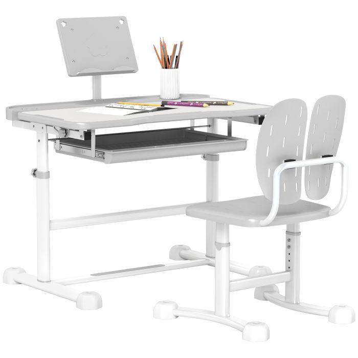 Kids Furniture - Height Adjustable Kids Desk and Chair Set Grey 50cm