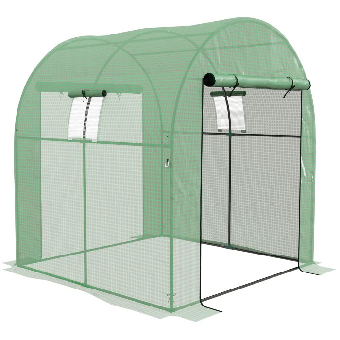 Polytunnel Greenhouse Walk-In with UV-Resistant PE Cover - Green