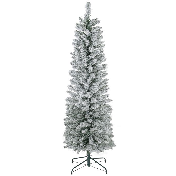 Scott 6ft Pencil Christmas Tree with 329 Snow Flocked Tips Metal Base - Realistic