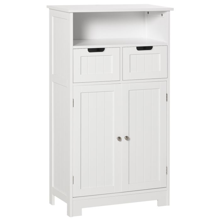 Bathroom Floor Cabinet Free Standing Storage Cupboard with 2 Drawers Adjustable Shelf White