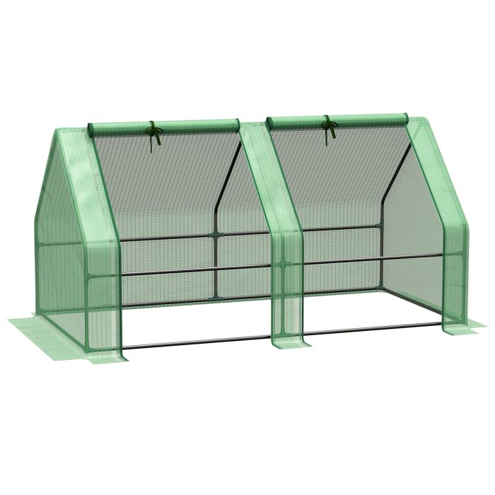 Mini Small Greenhouse with Steel Frame & PE Cover & Zippered Window Poly tunnel Steeple for Plants Vegetables, 180 x 90 x 90 cm