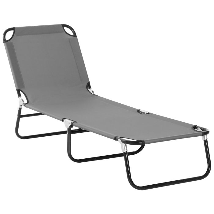 Portable Folding Sun Lounger With 5-Position Adjustable Backrest Relaxer Recliner with Lightweight Frame Great for Pool or Sun Bathing Grey