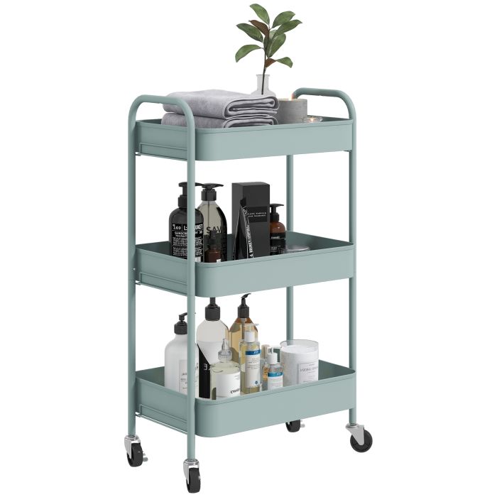 Kitchen Trolley - 3-Tier Steel Storage Trolley Blue 45cm
