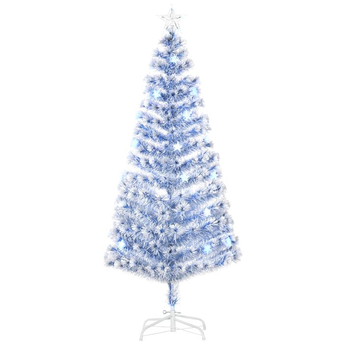 Debbie Artificial Fibre Optic Christmas Tree with 26 LED Lights Pre-Lit White Blue 6FT - White and Blue
