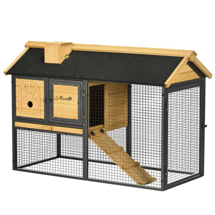Rabbit Hutch Outdoor Bunny Cage with Run, Removable Tray, Ramp, Small Animal House, 120 x 55.5 x 80 cm