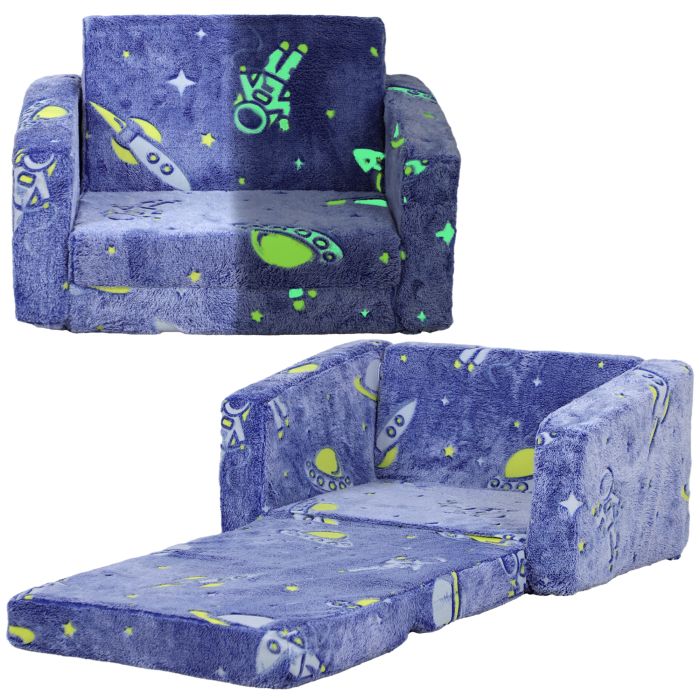 Kinsey 2 in 1 Kids Foldable Chair Bed Glow in Dark Design - Blue