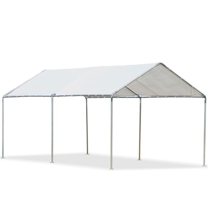 3 x 6m Heavy Duty Carport Garage Car Shelter Galvanized Steel Outdoor Open Canopy Tent Water UV Resistant Waterproof, White