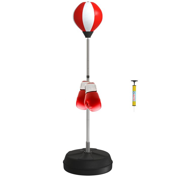 HERON Punching Bag with Stand, Free Standing Boxing Set, Speed Bag with Speedball Adjustable Height from 126cm to 144cm for Teens, Red