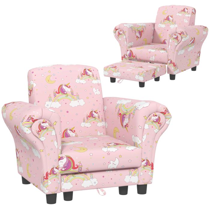 Kinsey 2 Piece Kids Sofa Set with Unicorn Design Wooden Frame - Pink