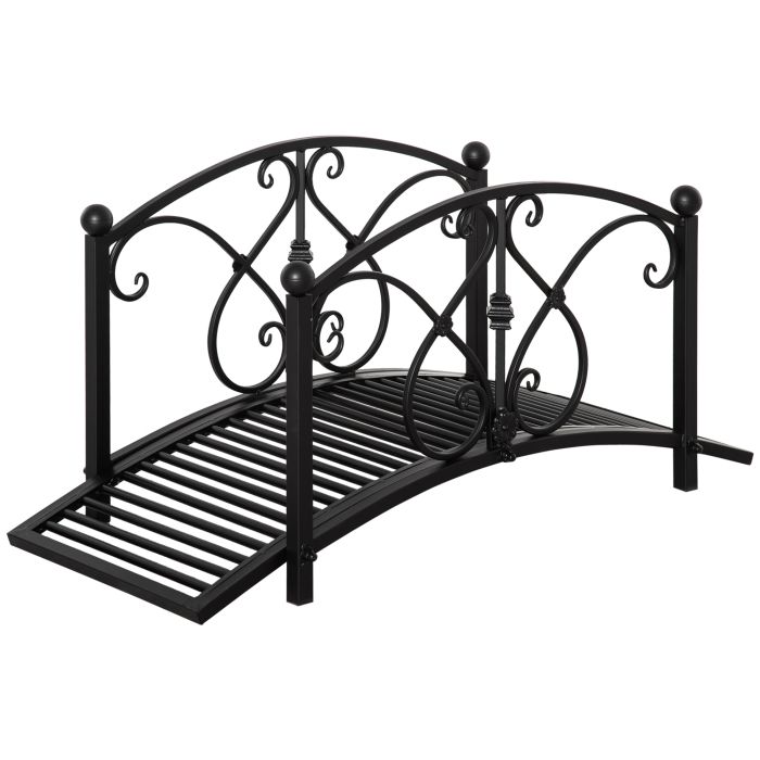102L x 48W x 49H Classic Metal Garden Bridge with Safety Railings Arc Footbridge Decorative Pond for Backyard Creek Stream, Black