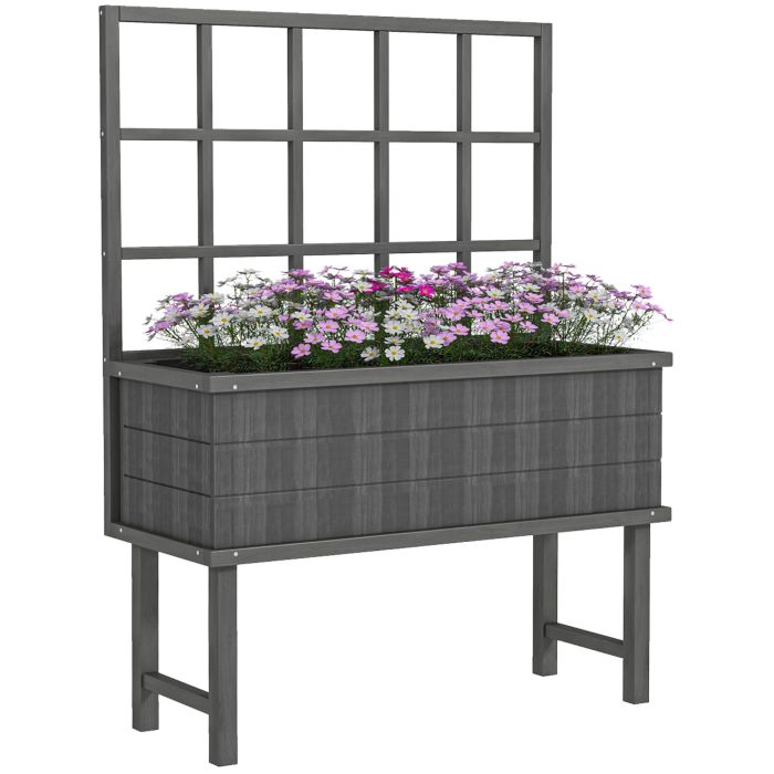 Wooden Raised Planter with Trellis for Vine Climbing Plants, Elevated Garden Bed with Drainage Holes and Bed Liner