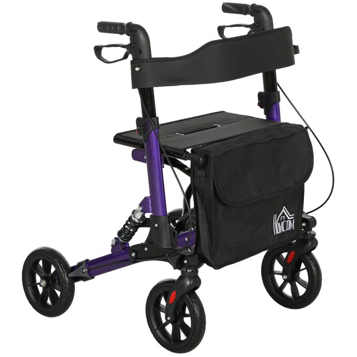 HERON Folding Rollator Walker with Seat, Backrest, Lightweight Walking Frame with Storage Bag, Dual Brakes, Adjustable Handle Height, Purple
