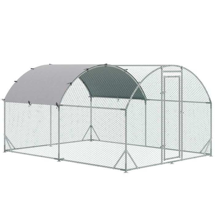 Walk In Chicken Run Galvanized Chicken Coop Hen Poultry House Cage Rabbit Hutch Pet Playpen Backyard with Water-Resist Cover, 2.8 x 3.8 x 2m
