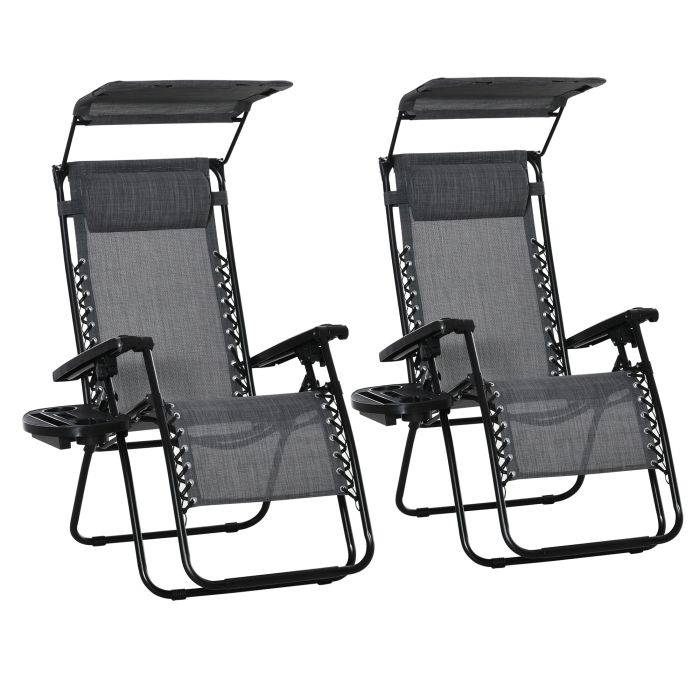 Jones 2-Piece Reclining Garden Chair with Footrest and Canopy - Light Grey