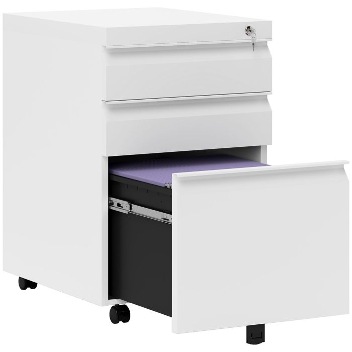 Mobile Vertical File Cabinet Lockable Metal Filling Cabinet with 3 Drawers and Anti-tilt Design