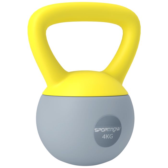 SPORTEDGE Soft Kettlebell, 4kg Kettle Bell with Non-Slip Handle for Home Gym Weight Lifting and Strength Training, Yellow and Grey
