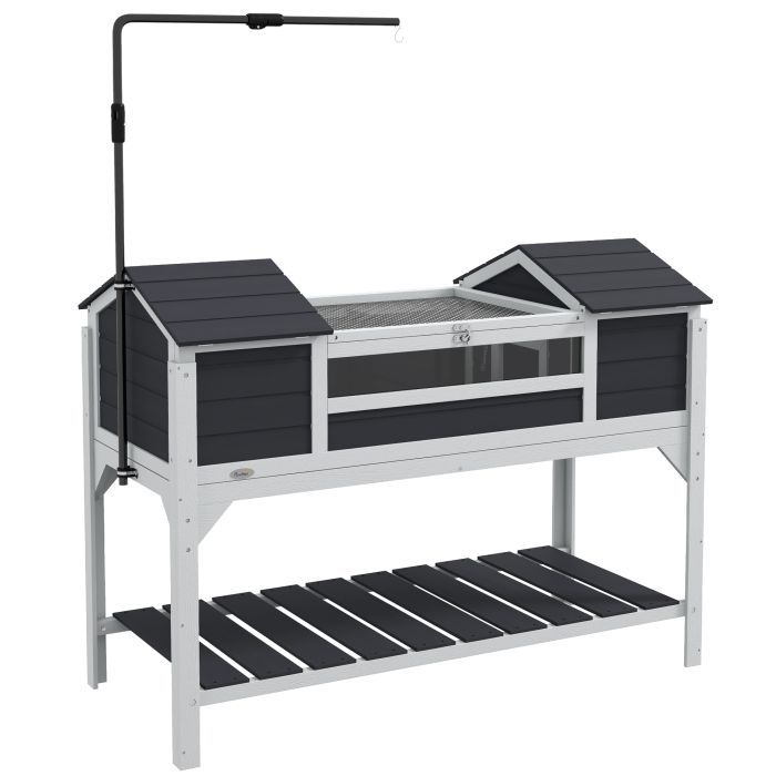 Wooden Tortoise Enclosure with Adjustable Lamp Holder, Openable Lid, Dual Main Houses, Storage Shelf, Fixed Tray - Grey
