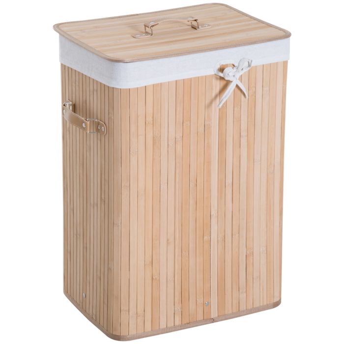 ABBERLEY 70L Collapsible Bamboo Laundry Hamper with Lid and Removable Liner, 40 x 30 x 60 cm - Bamboo Colour