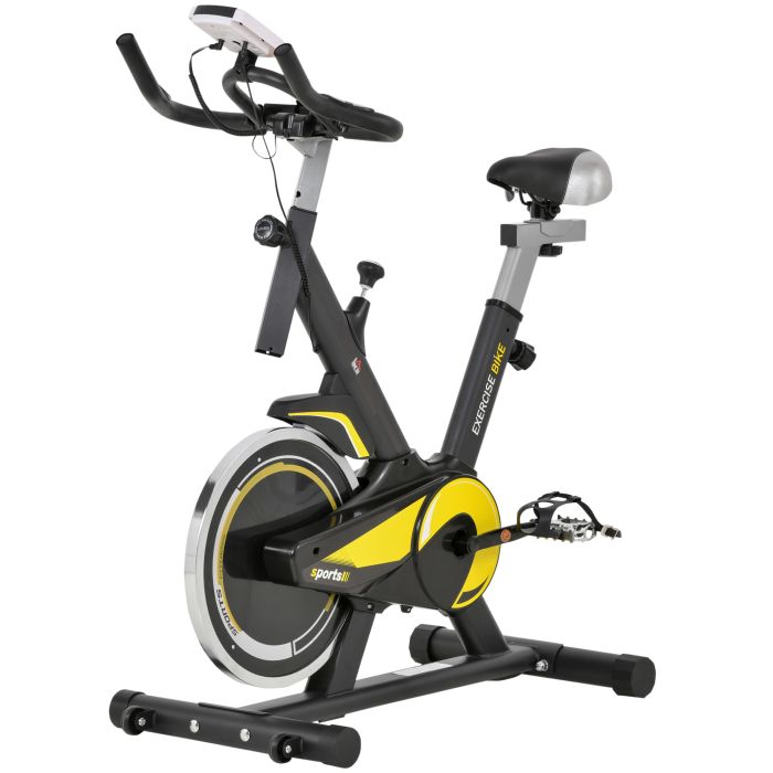 Indoor Bike Trainer Upright Exercise Bike with  Adjustable Resistance Seat Handlebar LCD Display Black and Yellow