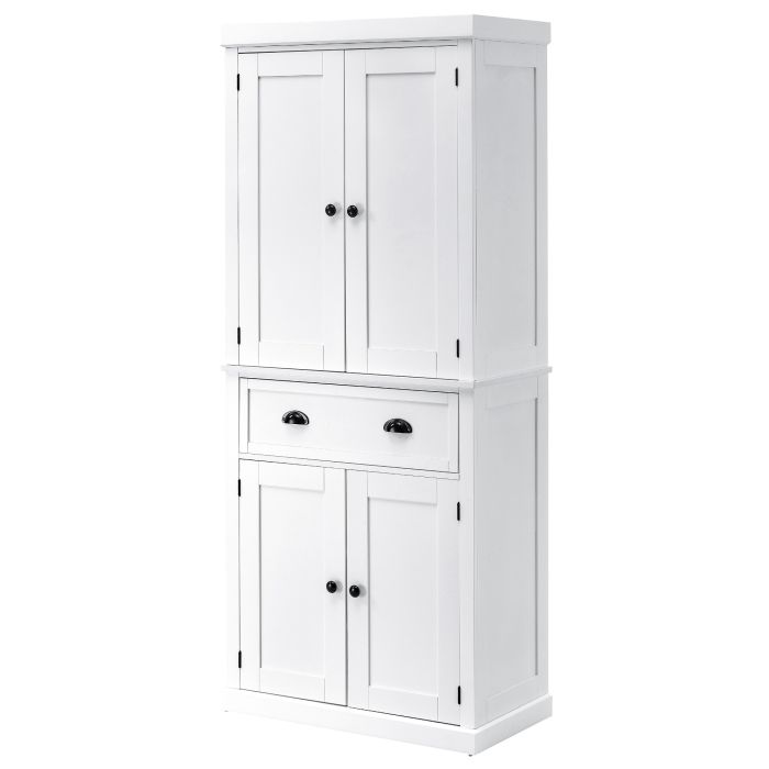 Traditional Colonial Freestanding Kitchen Cupboard Storage Pantry Cabinet - 76L x 40.5W x 184H (cm) White