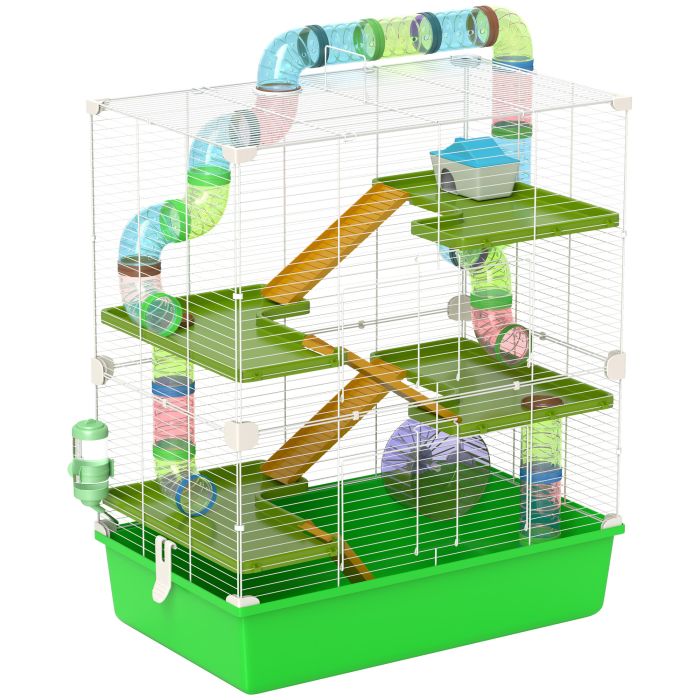 Shelley Hamster Cage with Water Bottle Exercise Wheel Tubes Ramps - Green