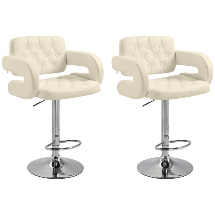 Upholstered Swivel Bar Stool Set of 2 Height Adjustable Back Armrest - White