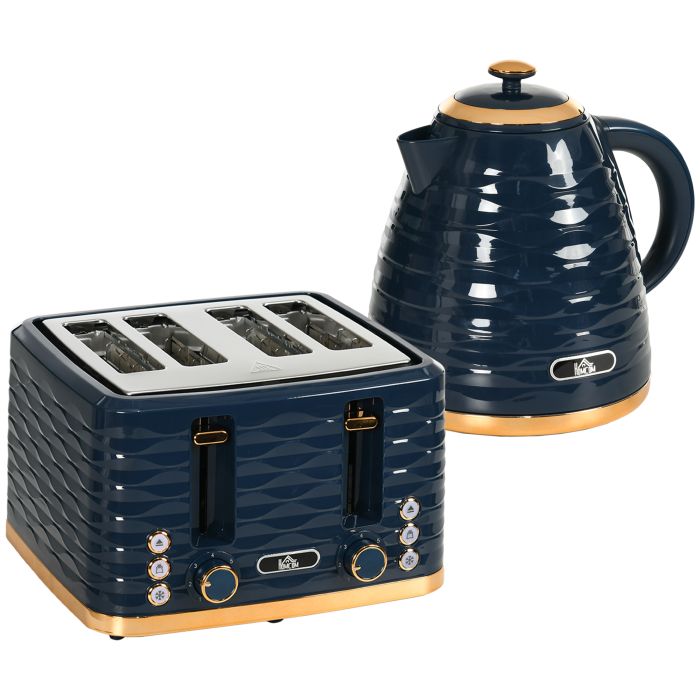 3000W 1.7L Rapid Boil Kettle & 4 Slice Toaster, Kettle and Toaster Set with 7 Browning Controls and Crumb Tray, Blue
