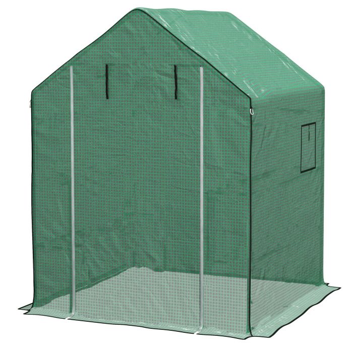 Greenhouse Cover Replacement Walk-in PE Hot House Cover with Roll-up Door and Windows, 140 x 143 x 190cm, Green
