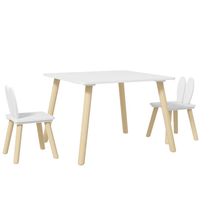 Kinsey 3 Pcs Toddler Table Chair Set with Bunny Ear Backrest - White