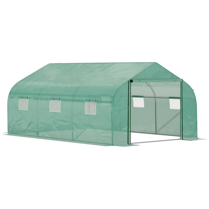 4.47 x 3 x 2m Walk-in Tunnel Greenhouse, Portable Polytunnel Tent, Plant Hot House with PE Cover, Zippered Roll Up Door and 6 Windows, Green