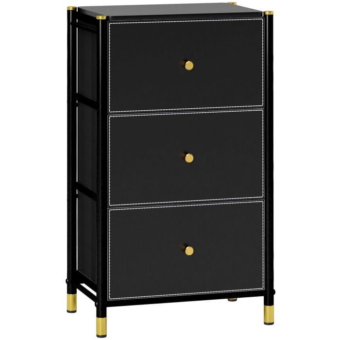 HERON Black Chest of Drawers - Medium-sized, 3 Drawers, Gold Handles
