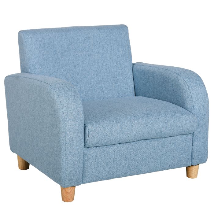 Wood Frame Children Armchair Mini Sofa Anti Slip Legs High Back - Blue