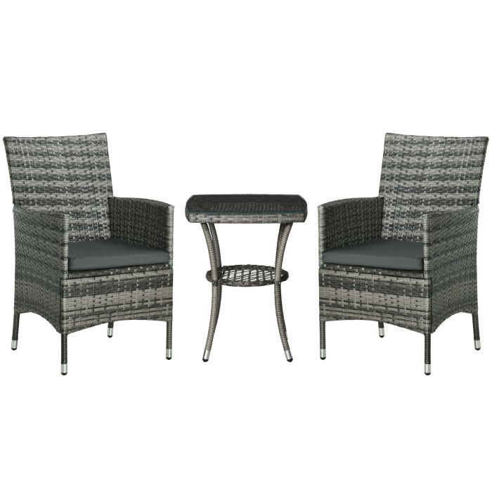 Rattan Garden Furniture Bistro Set 3 PCs Patio Weave Companion Chair Table Set Conservatory, Light Grey