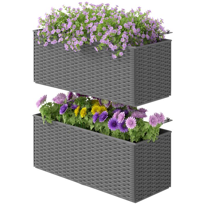 SUNVISTA Set of Two Rattan-Effect Planters - Grey