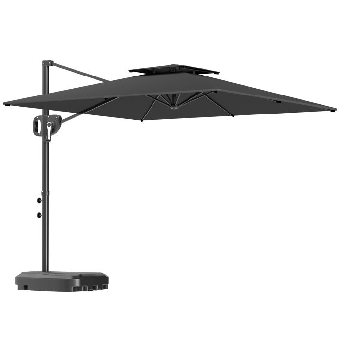 SUNVISTA Cantilever Parasol with Weighted Base Double Top Garden Parasol Square Hanging Patio Umbrella with Crank Tilt Dark Grey