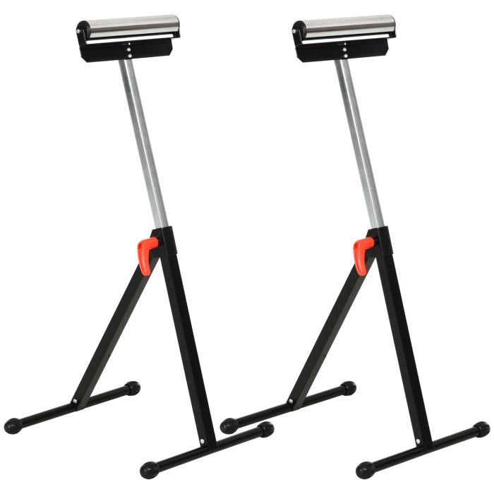 HERON Set of 2 Folding Roller Stand Material Support Pedestal Ball Bearing - Black