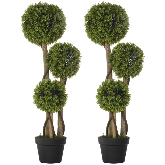 HERON Set of 2 Decorative Artificial Plants Boxwood Ball Topiary Trees Pot - Light Green