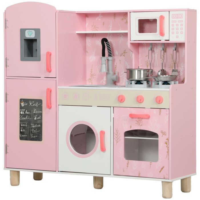 AIVAGO Play Kitchen, Kids Kitchen Set with Lights and Sounds, Double Stoves, Ice Maker, Chalkboard for 3+ Years - Pink