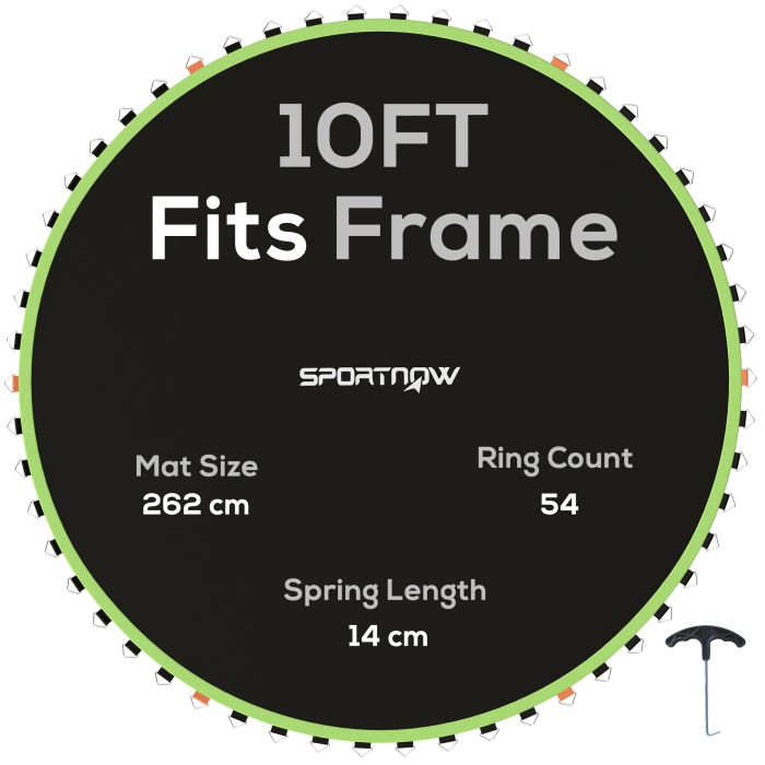 SPORTEDGE Trampoline Replacement Mat with Spring Pull Tool, 54 V-Hooks, for 10ft Trampoline using 14cm Springs, Green