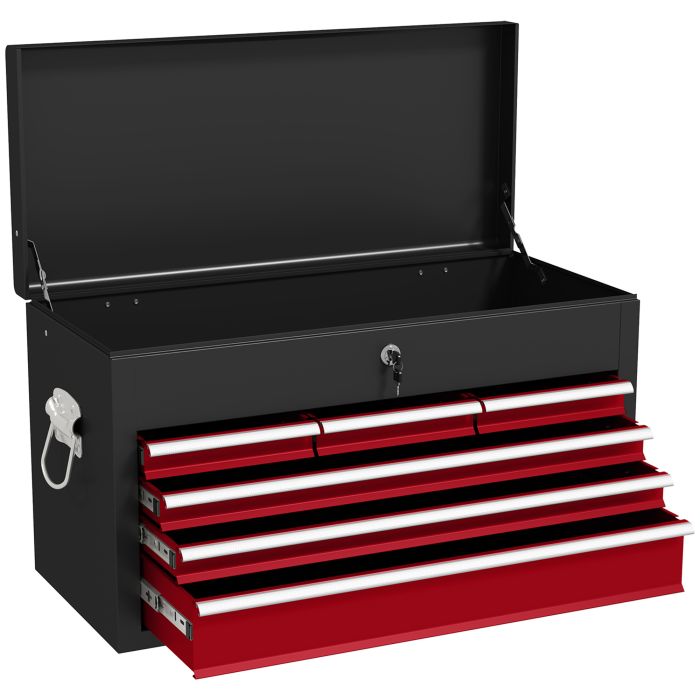 Scott 6 Drawer Tool Chest Lockable Metal Toolbox with Top Case - Red