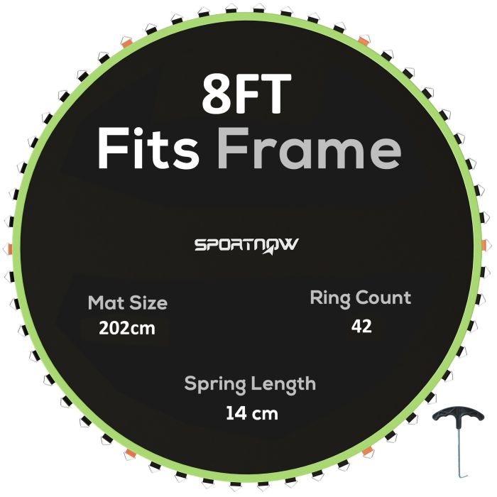 SPORTEDGE Trampoline Replacement Mat with Spring Pull Tool, 42 V-Hooks, for 8ft Trampoline using 14cm Springs, Green