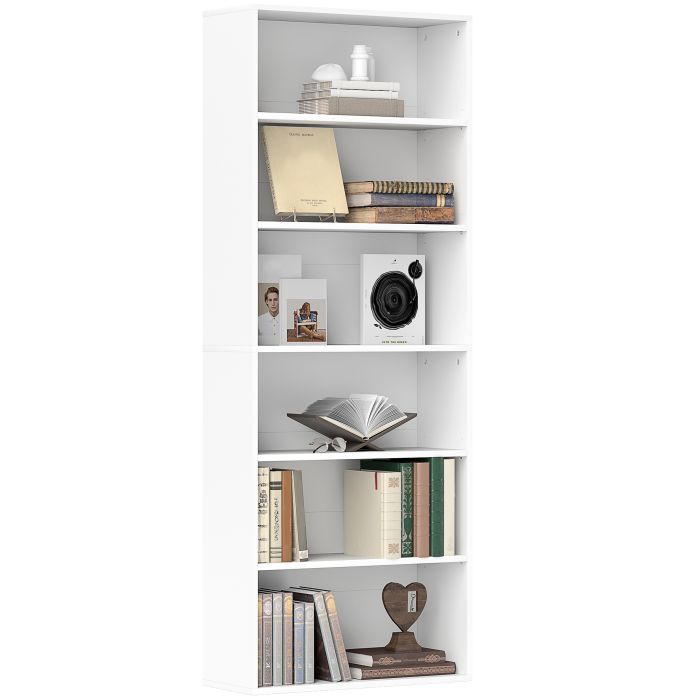 HERON Six Shelf Bookcase - White