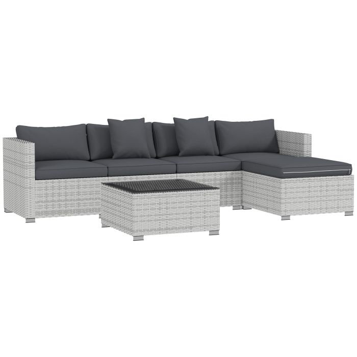 SUNVISTA 6 Pieces Rattan Corner Sofa Set - Mixed Grey