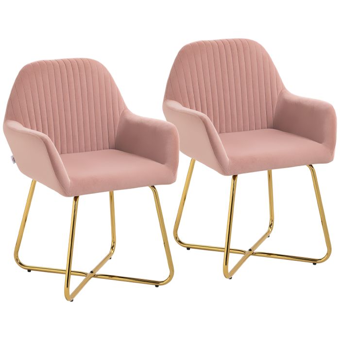 HERON Modern Arm Chair Set of 2 Upholstered Accent Metal Base - Pink
