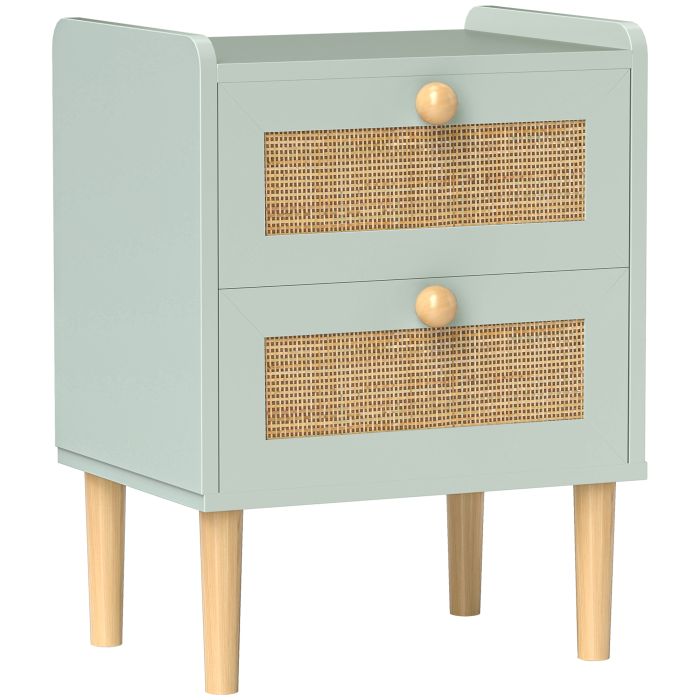 FIZER Green Rattan Chest of Drawers - Small-sized, 2 Drawers