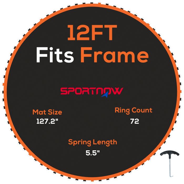SPORTEDGE Replacement Trampoline Mat with Spring Pull Tool, 72 V-Hooks, for 12ft Trampoline using 14cm Springs, Orange